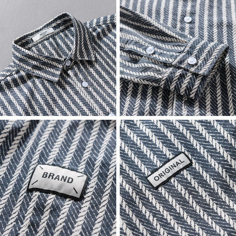 Men's Textured Shirt Jacket Overshirt with Diagonal Herringbone Structure Chichicherry