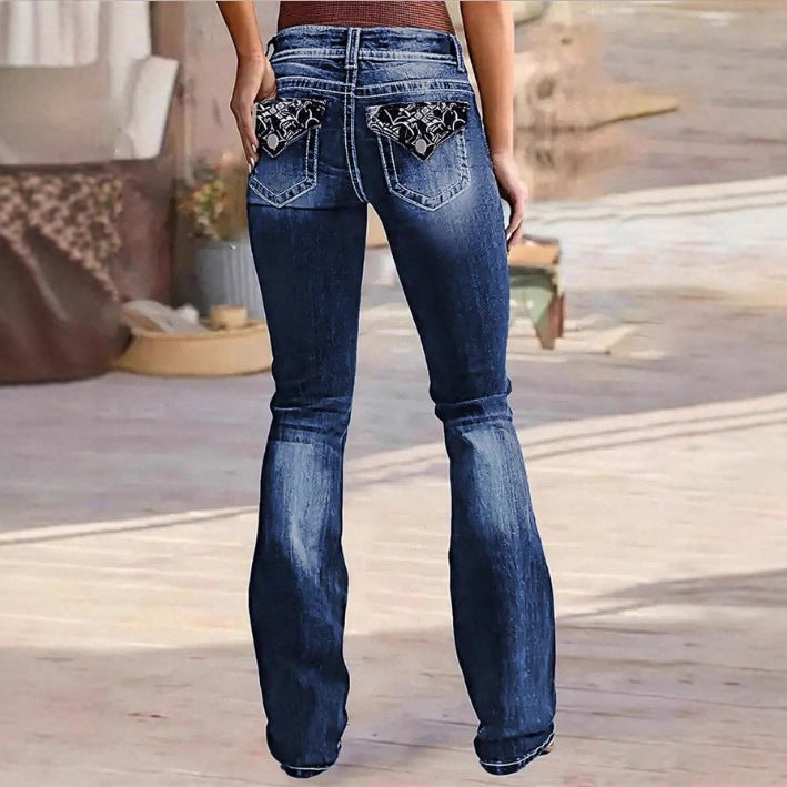Women's Bootcut Jeans with contrasting decorative seams and sculpting stretchy waistband Chichicherry