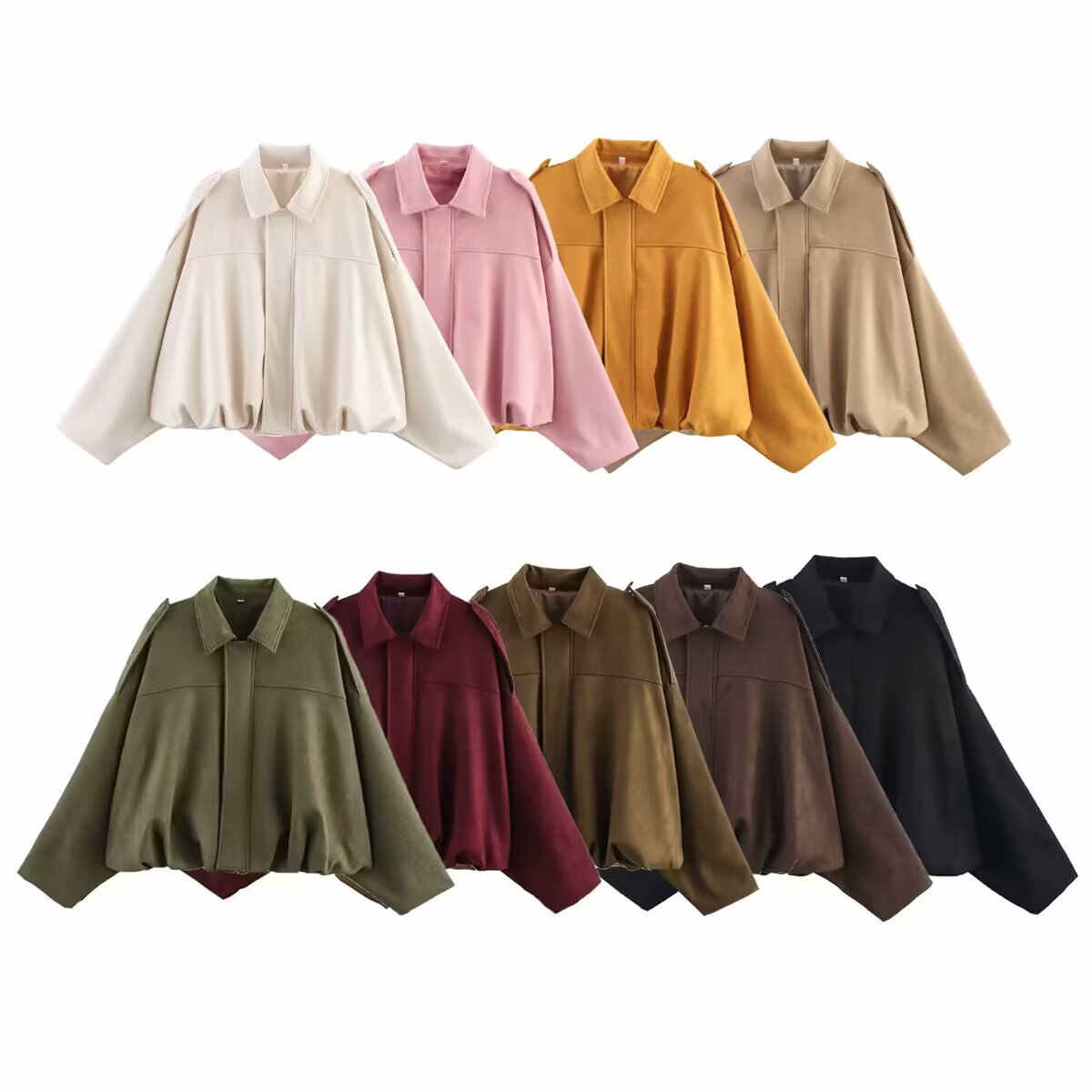 Women's short jacket in oversized cut made of suede look with balloon-shaped hem and shoulder pads Chichicherry