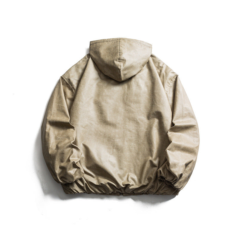 Men's short-cut faux leather hooded jacket in boxy cut with elastic hem and kangaroo pockets Chichicherry