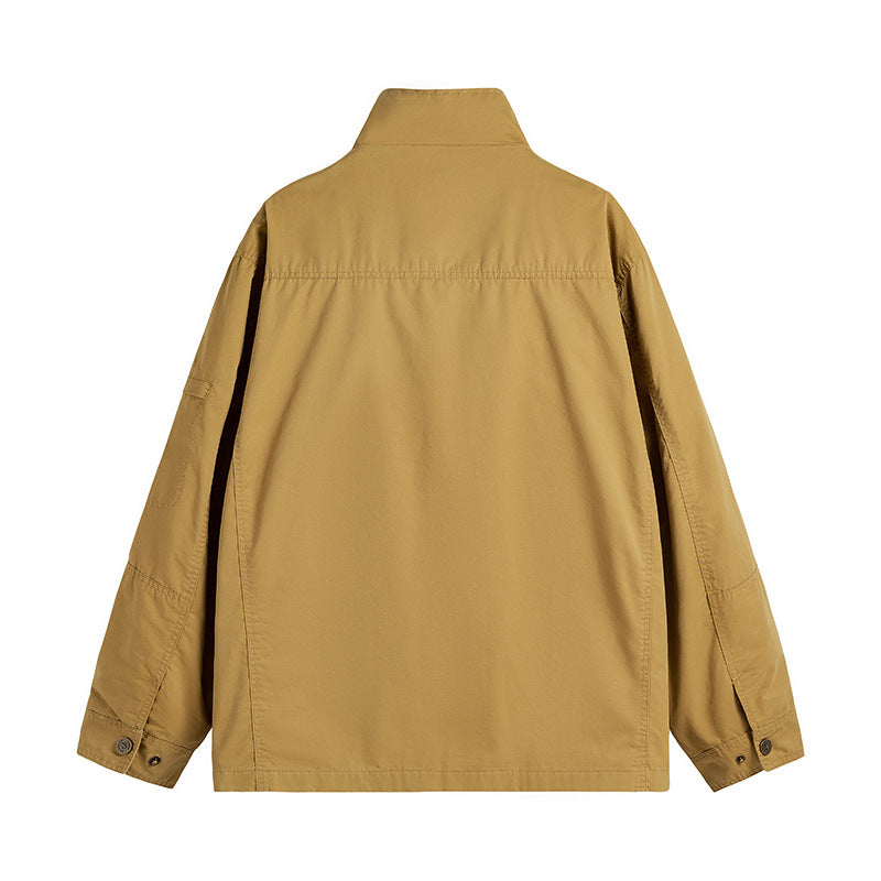 Men's Lightweight Utility Field Jacket with Stand Collar and Multiple Pockets Chichicherry