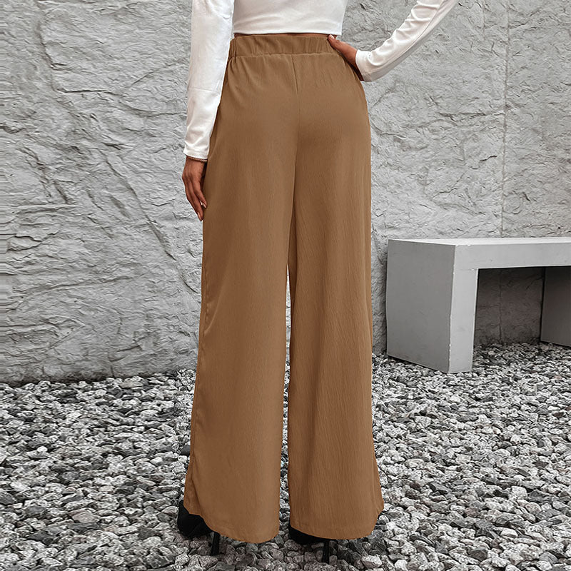 Women Wide High-Waist Pants with Paperbag Waist and Tie Belt Chichicherry