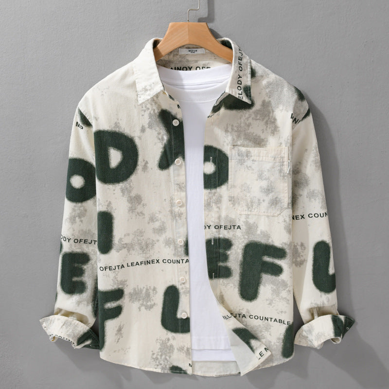 Men's Loose Cotton Shirt in Street Art Print with Patch Chest Pocket Chichicherry
