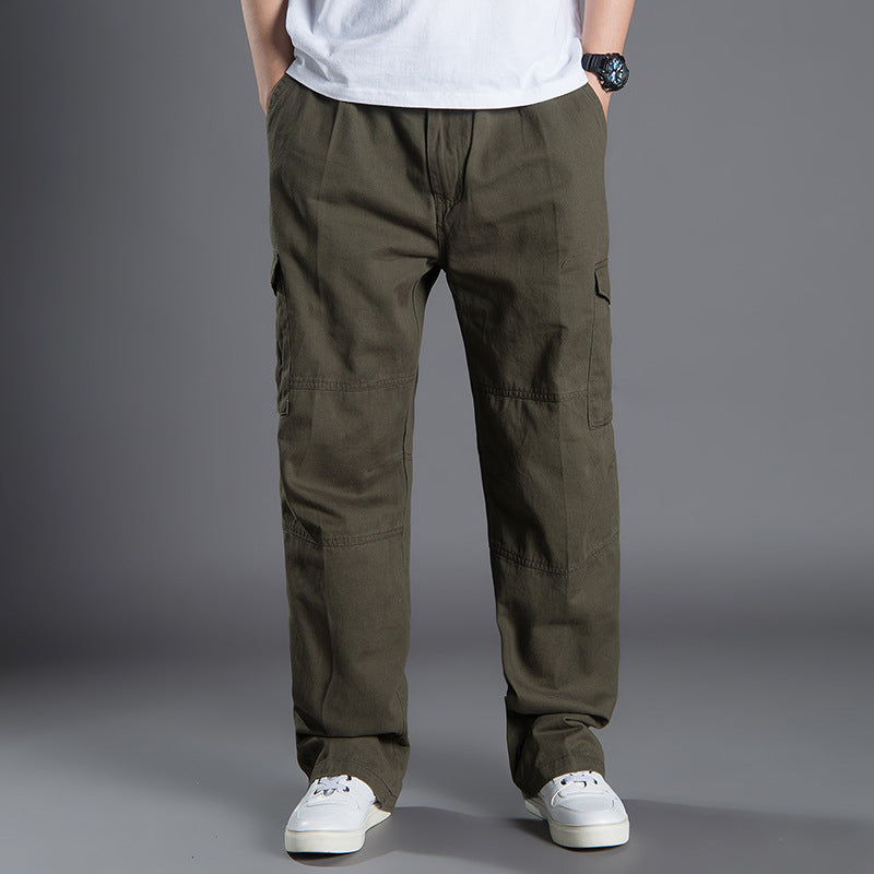 Men's Wide Utility Cargo Pants made of Cotton Canvas with Multiple Pockets and Drawstring Waist Chichicherry