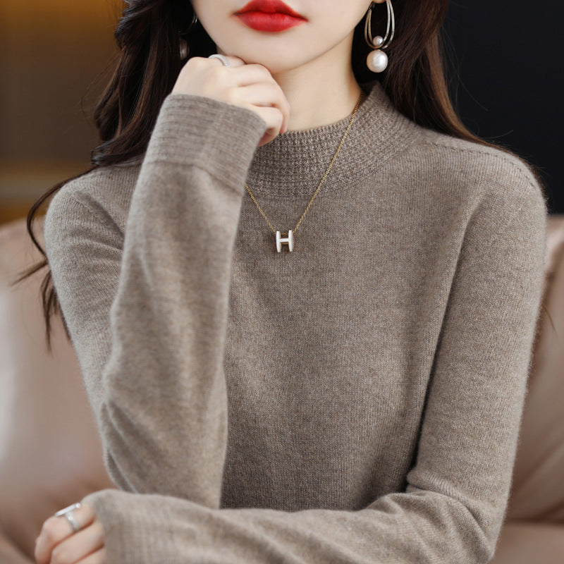 Women Lightweight Fine Knit Mock Neck Sweater with Structured Collar Trim Chichicherry