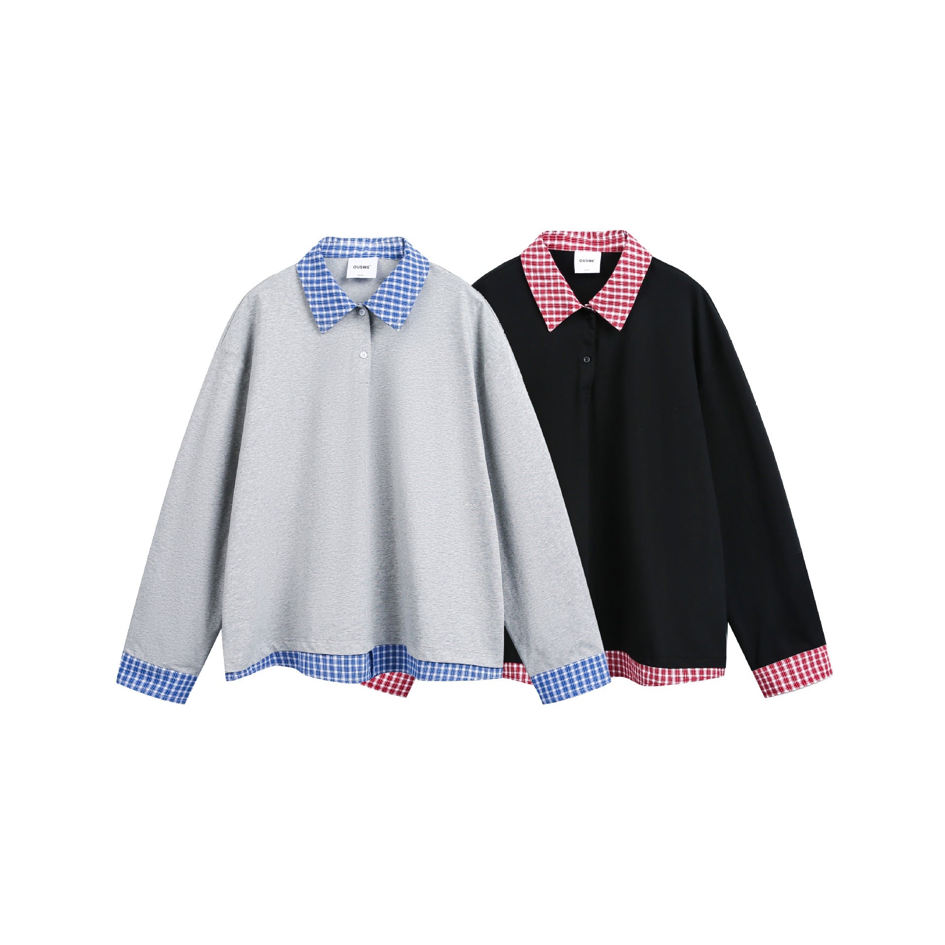 Unisex Wide cut sweatshirt with check collar and hem insert Chichicherry