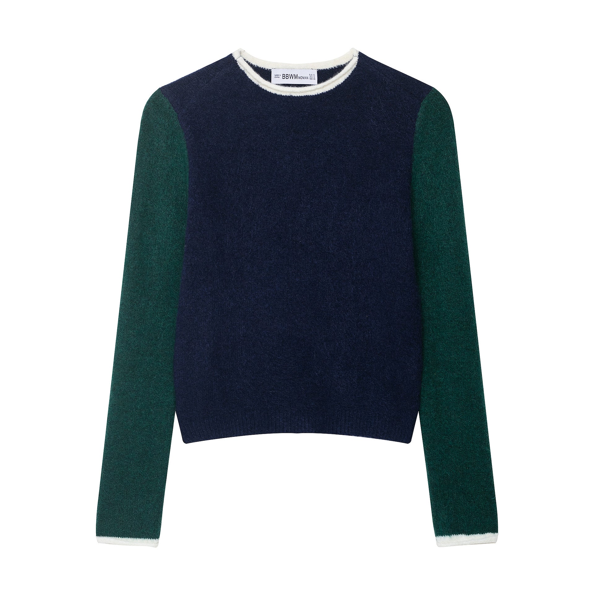 Women's Cozy Color Block Sweater with Round Neckline and Contrast Sleeves Chichicherry