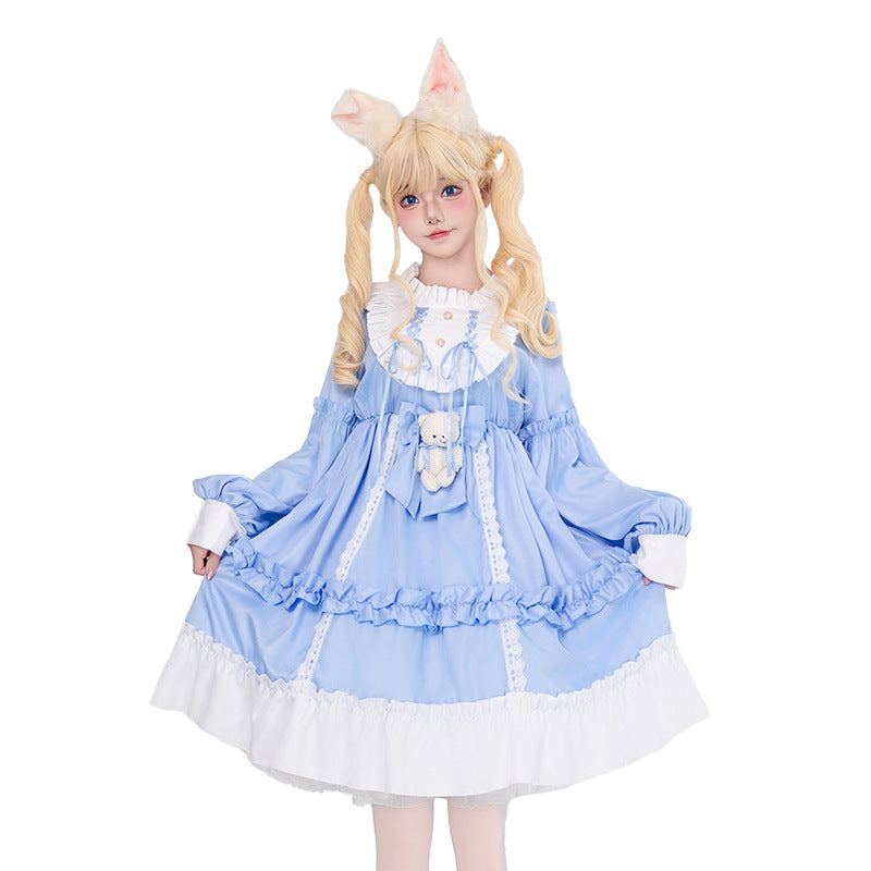 Women's Playful Costume Dress with Ruffles and Teddy Bear Motif Chichicherry
