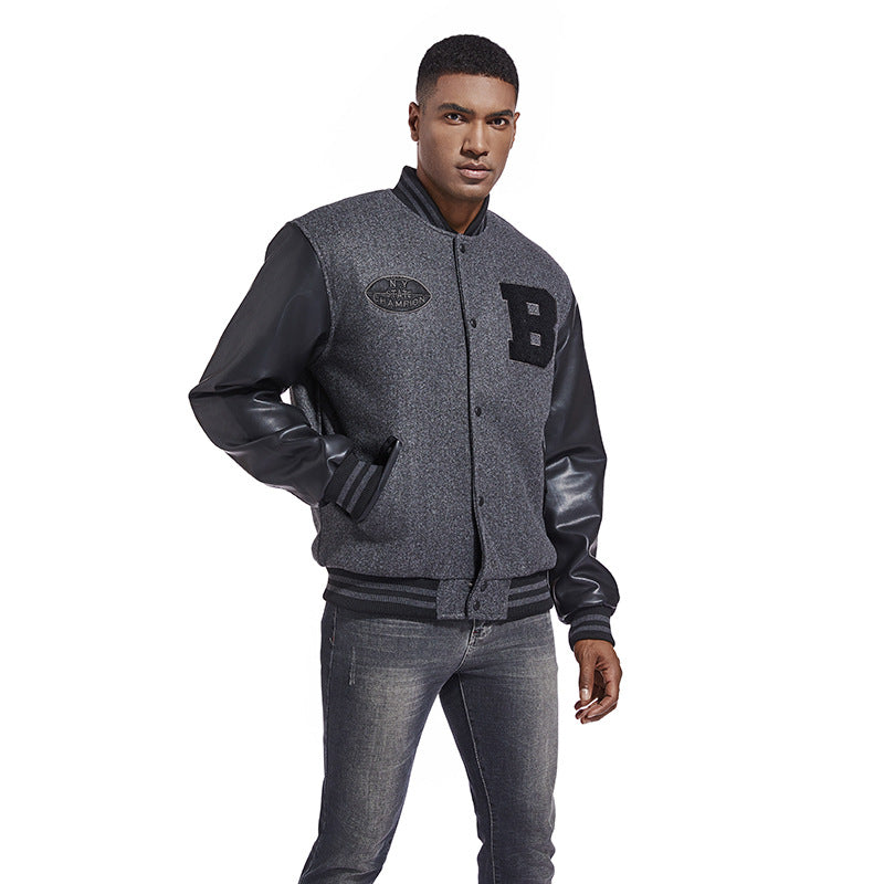 Men's college jacket made of wool blend with reinforced leather sleeves Chichicherry