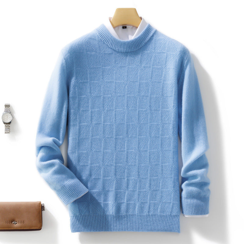 Men's Fine Turtleneck Sweater with Subtle Square Structure in Cashmere Blend Chichicherry