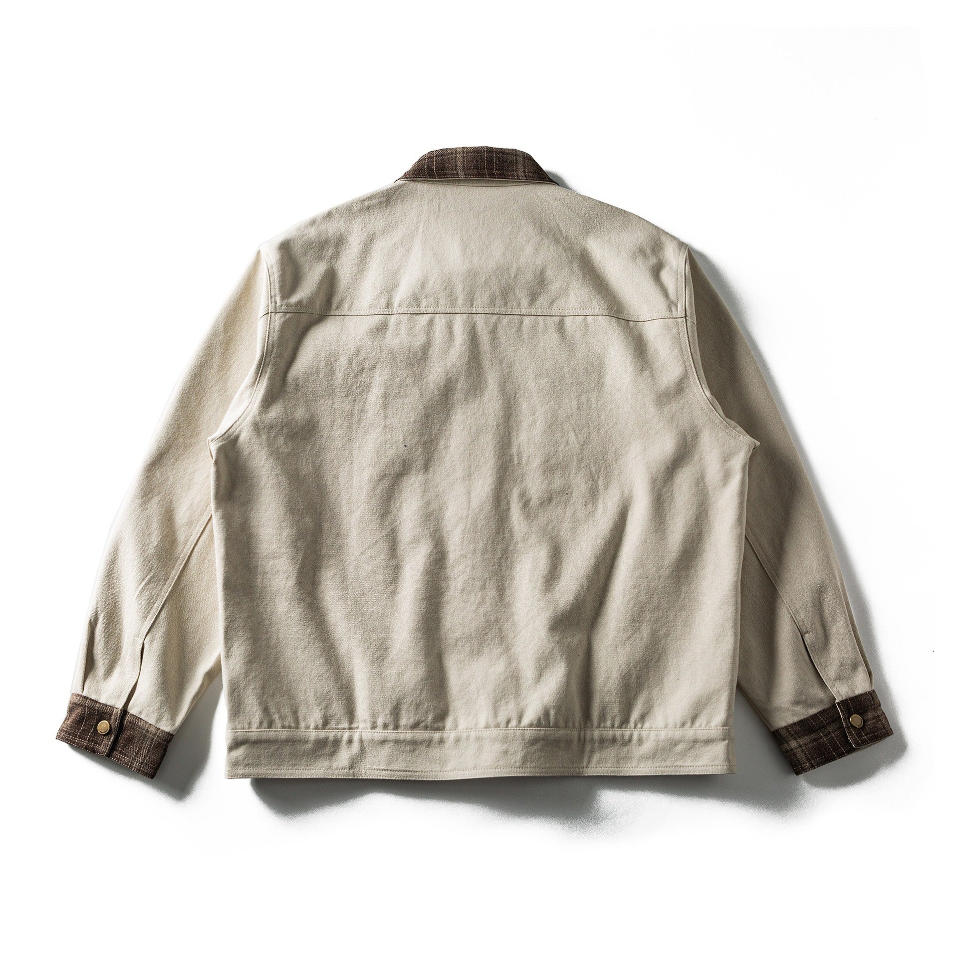 Men's short-cut canvas blouson with checkered collar and snap-button chest pockets Chichicherry
