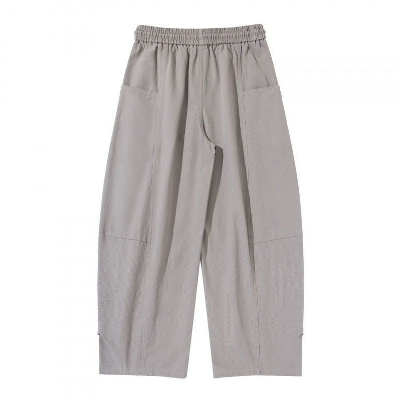 Women's Wide Cropped Pants with Drawstring Waistband, Balloon Silhouette and Patch Pockets Chichicherry