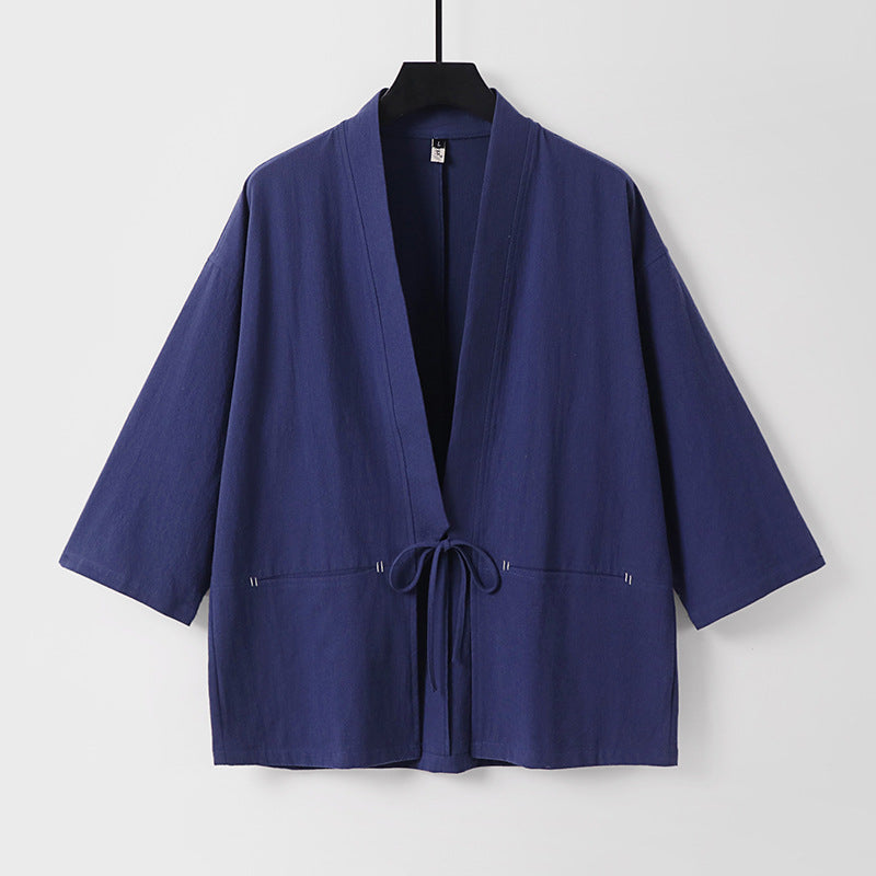 Women's Relaxed Kimono Cardigan made of Cotton Blend with Drawstring and Hip Pockets Chichicherry