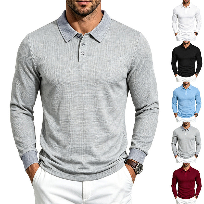 Men's Long Sleeve Polo Shirt in Structured Knit Slim Fit Chichicherry