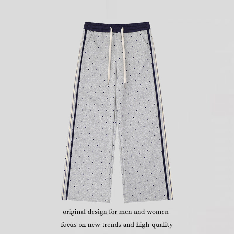 Women's Wide Relaxed Lounge Pants in Palazzo Cut with Comfort Waistband, Drawstring and Side Contrast Stripes Chichicherry