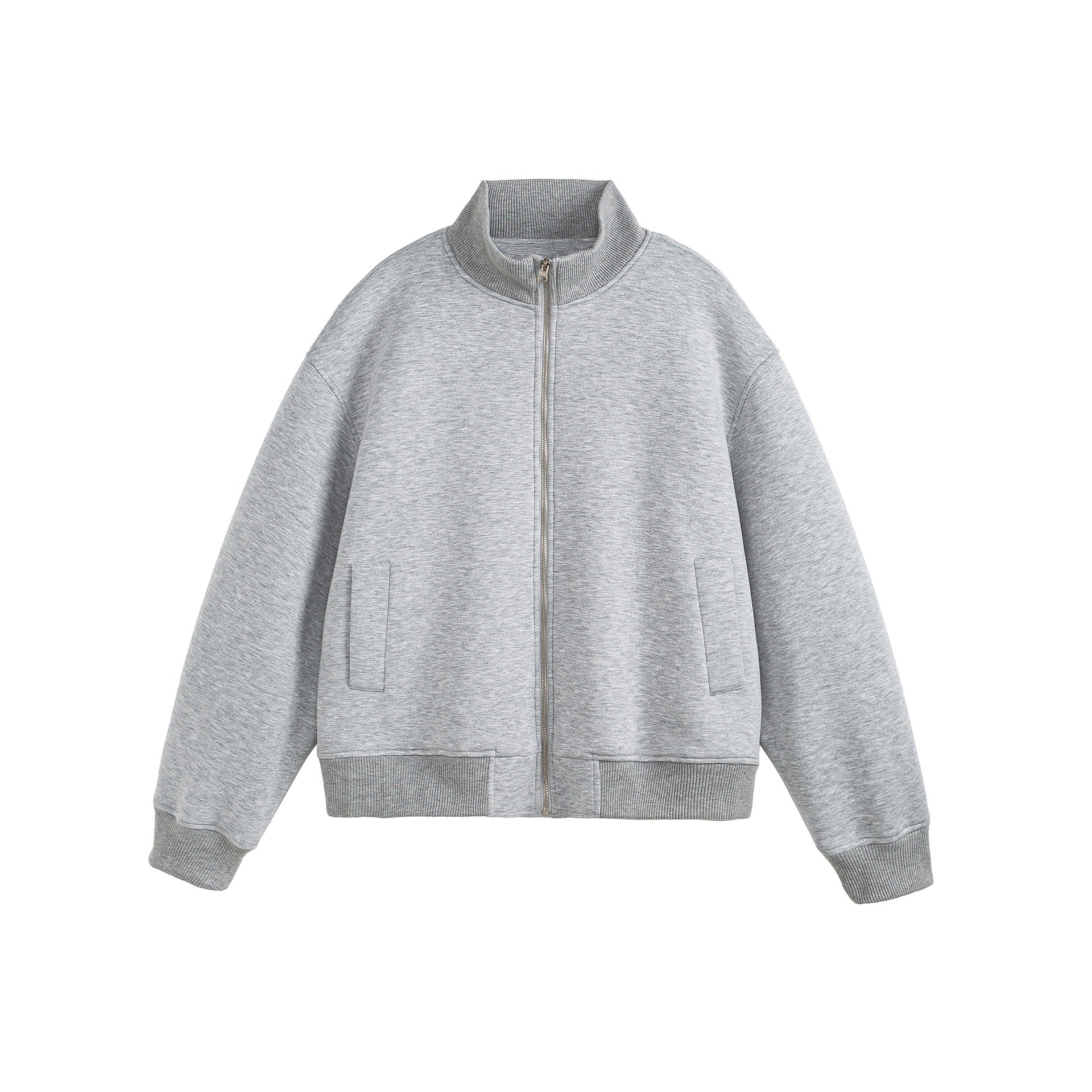 Unisex Boxy-Zip Sweat Jacket with Funnel Neck and Ribbed Cuffs Chichicherry