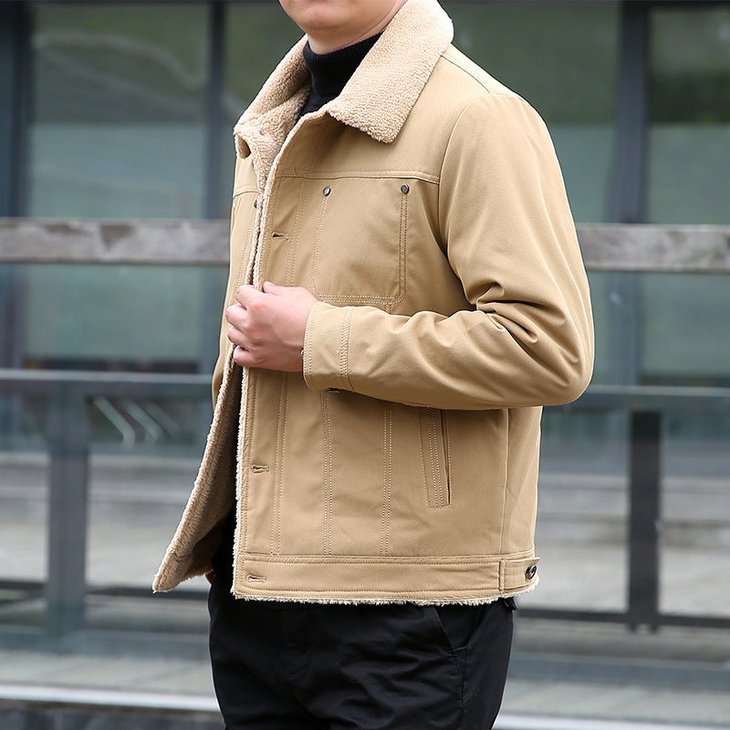 Men's short jacket with teddy lining and lapel collar, windproof transitional jacket Chichicherry