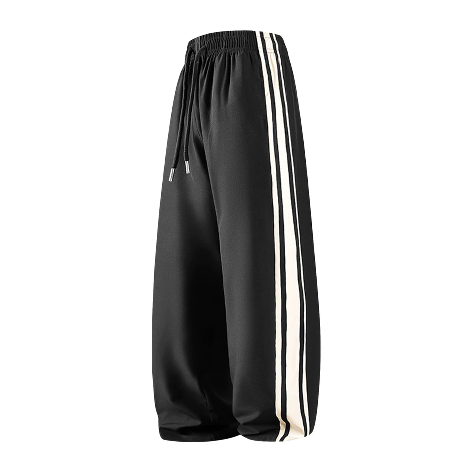 Women Wide Trackpants with Drawstring Waistband and Side Contrast Stripes Chichicherry