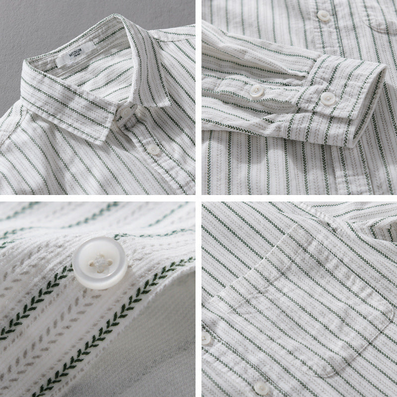 Men's Lightweight Striped Long Sleeve Shirt with Chest Pocket and Relaxed Fit Chichicherry