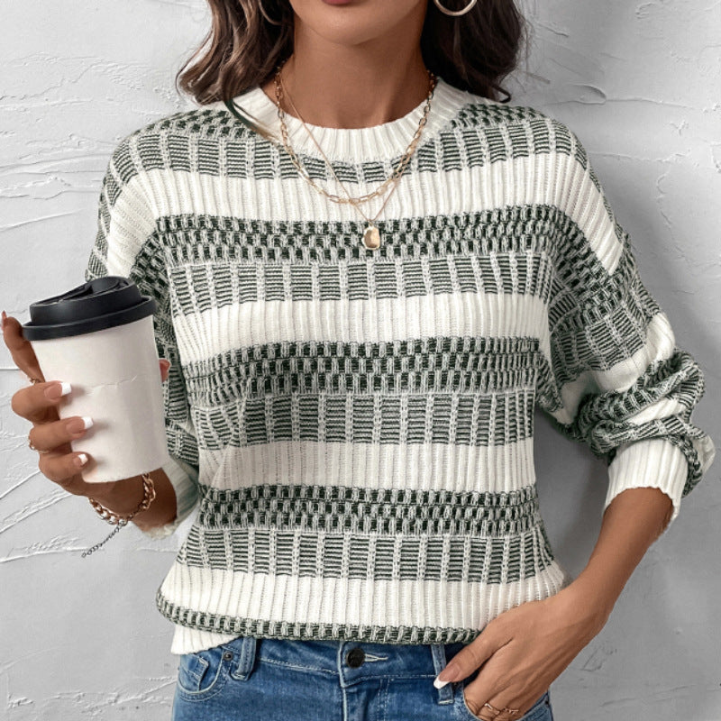 Women's Relaxed-Fit Ribbed Sweater with Drop-Shoulder and Wide Sleeves Chichicherry