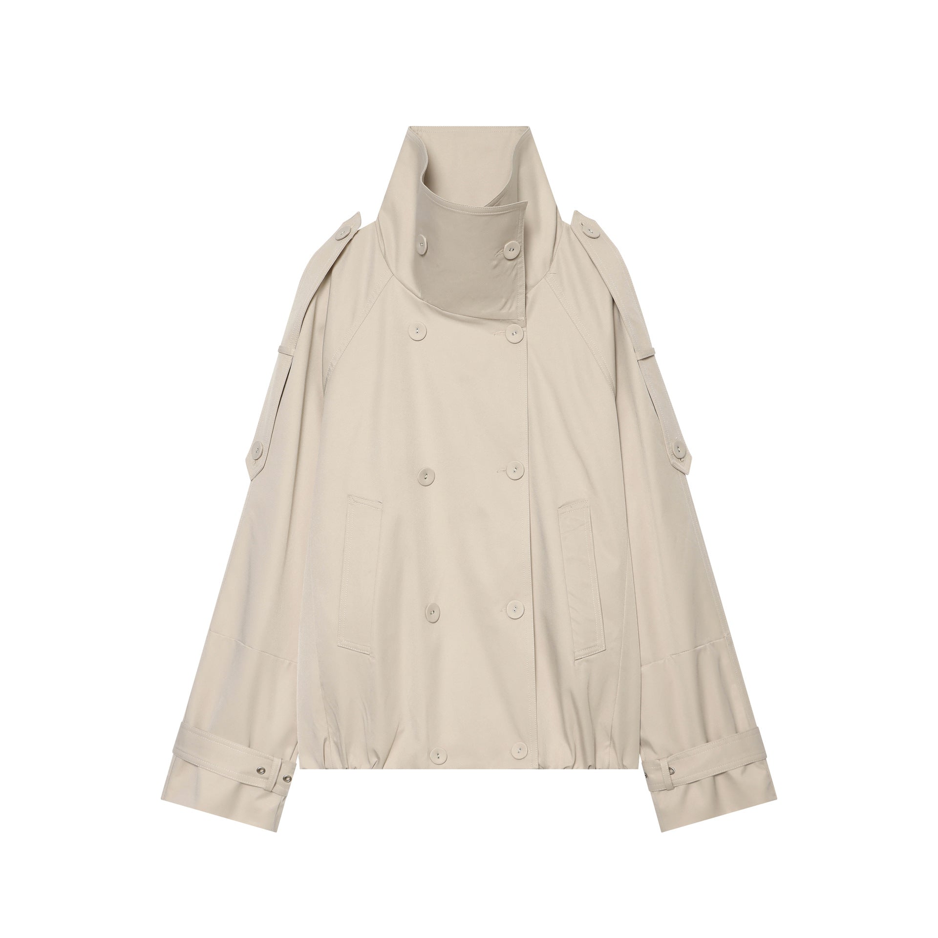 Women's Short Cape Trench with High Funnel Collar and Adjustable Sleeve Straps Chichicherry