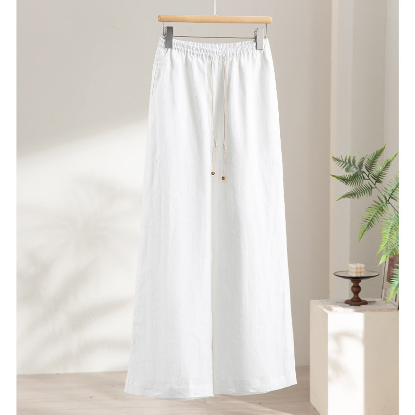 Women's Wide Linen Look Pants with Elastic Waistband, Drawstring and Fine Pinstripe Structure Chichicherry