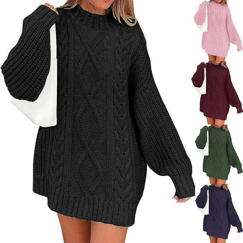 Women’s Oversized Knit Dress with Cable and Ribbed Texture Chichicherry
