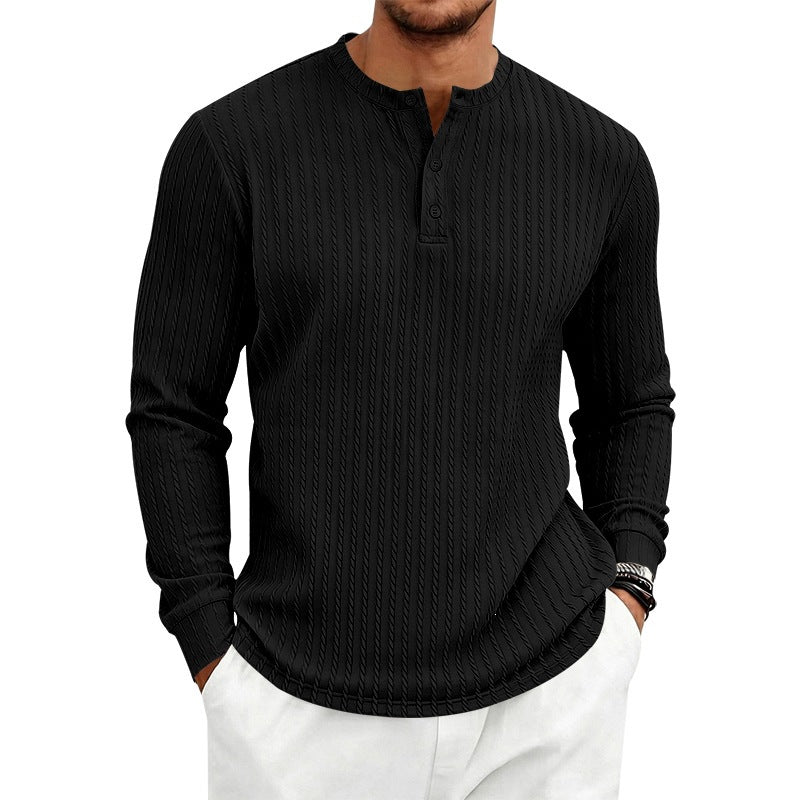 Men's finely structured henley long-sleeve shirt with cable pattern and button placket Chichicherry