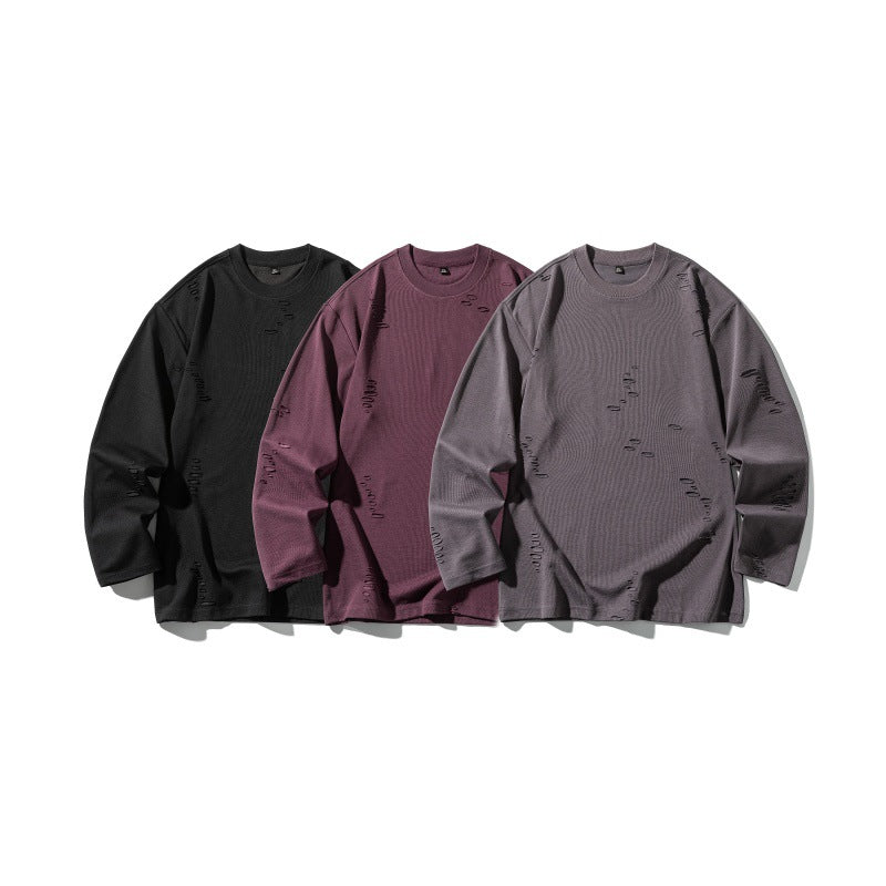 Unisex Oversize sweatshirt made of heavy cotton blend with distressed effect and fine waffle texture Chichicherry