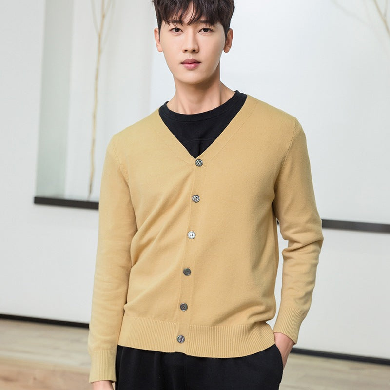 Men's fine V-neck cardigan made of lightweight fine knit with ribbed hem Chichicherry