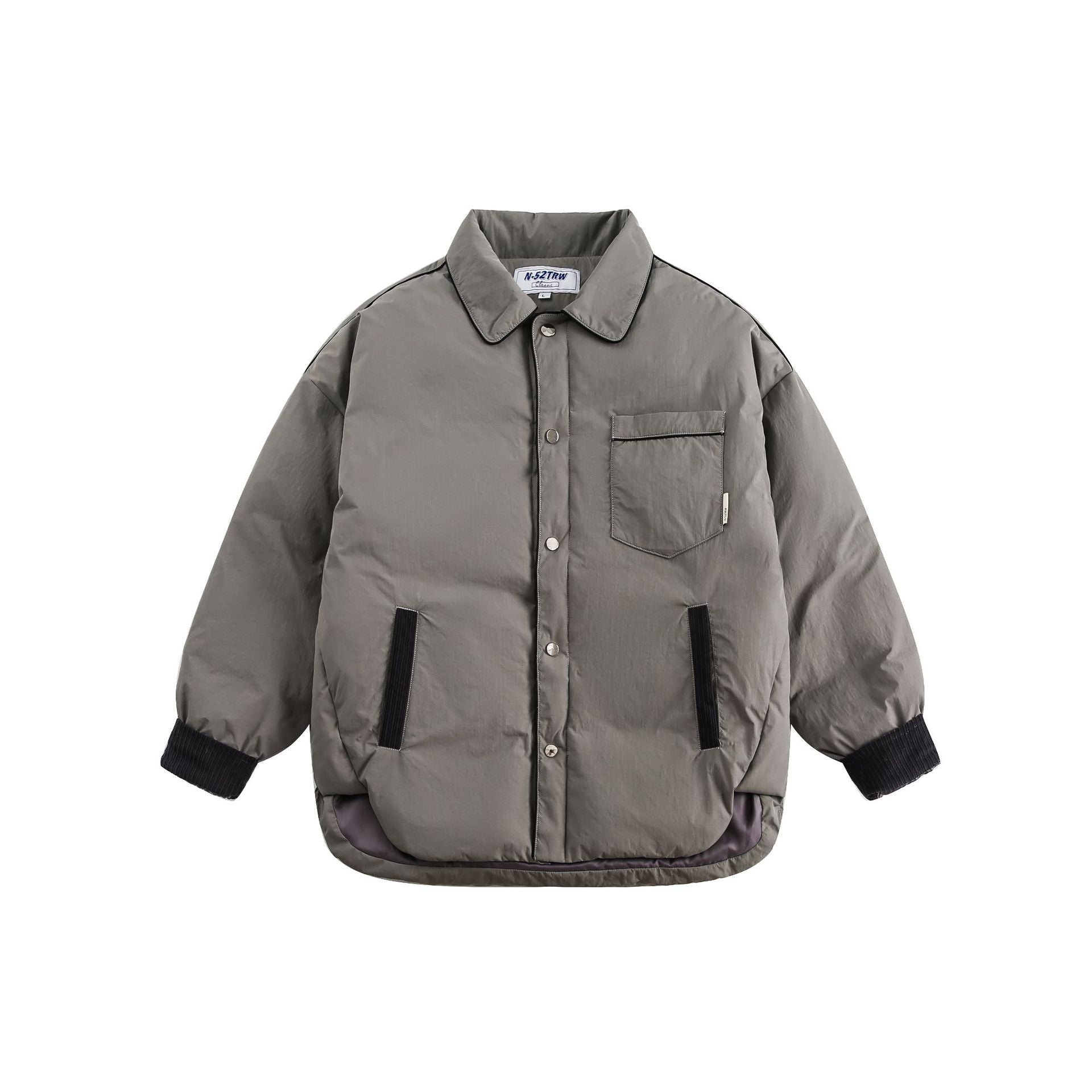 Unisex Short Cut Quilted Blouson Jacket with Shirt Collar and Cord Cuffs Chichicherry