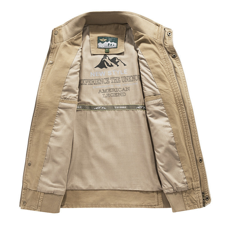 Men's Multifunctional Canvas Vest with Multiple Outer Pockets and Stand-up Collar Chichicherry