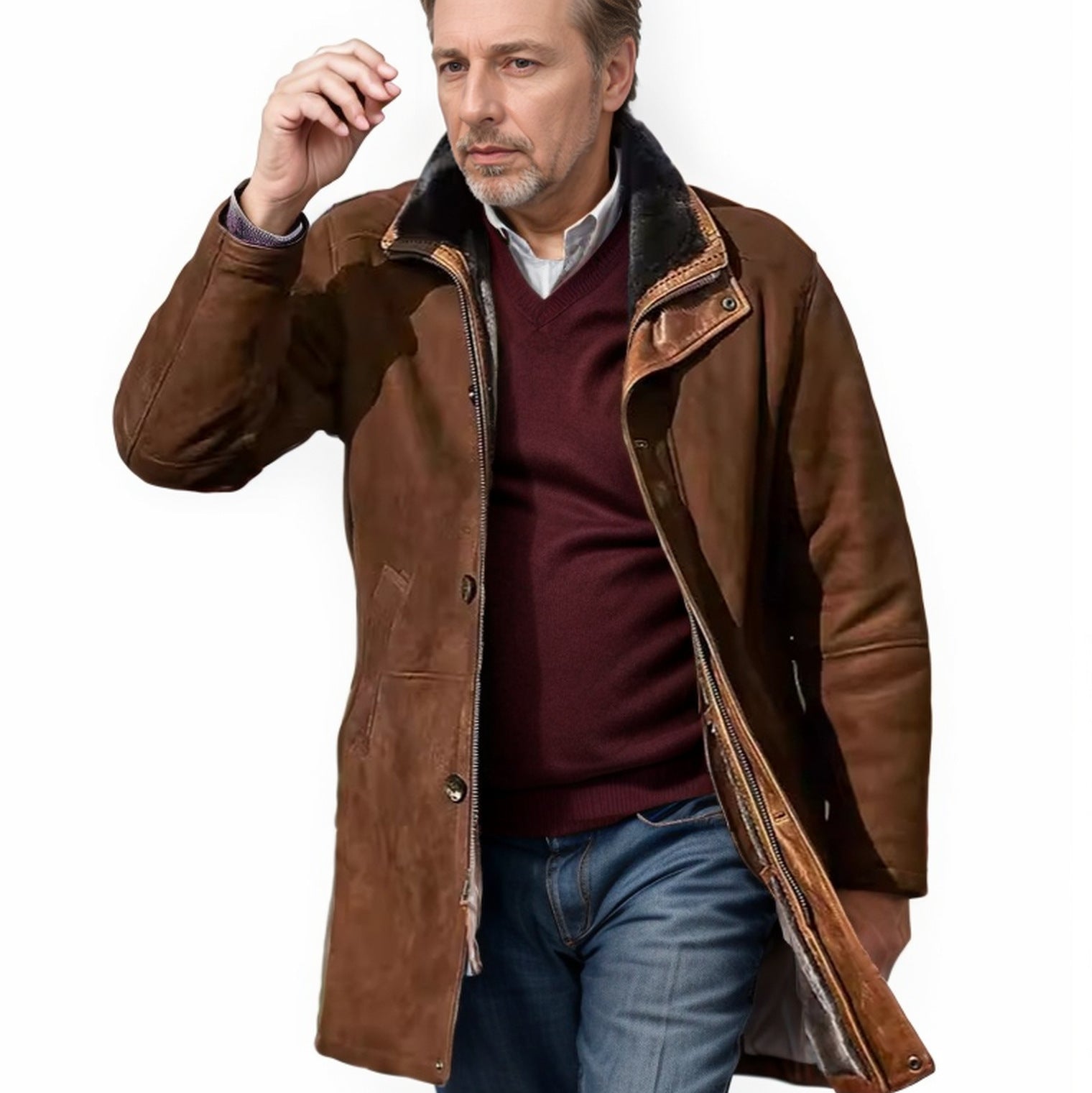 Men's coat in field coat style with teddy collar and two-way zipper Chichicherry