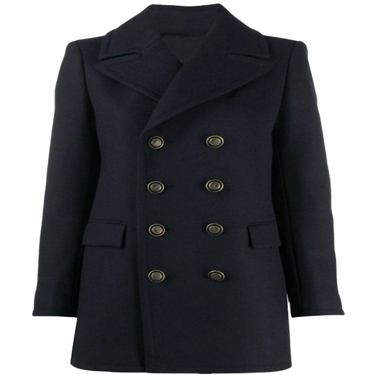 Women's Short Tailored Double-Breasted Wool Blend Peacoat with Maritime Details Chichicherry