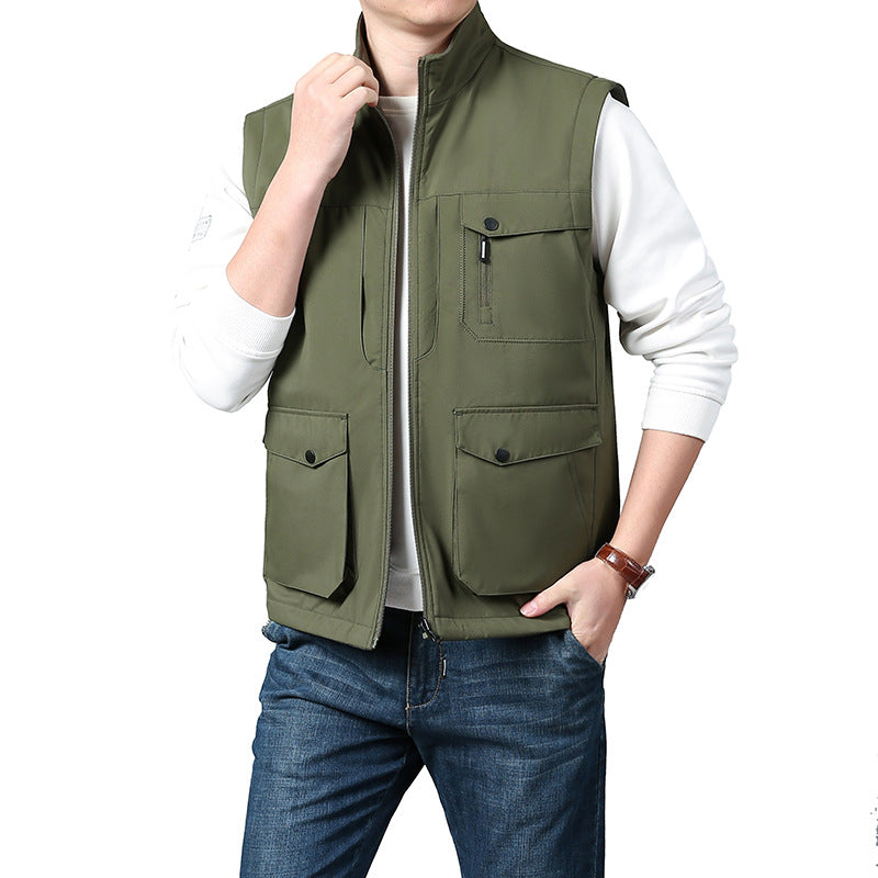 Men's Lightweight Thermo-Fleece Vest with Stand-Up Collar, Front Zipper and Side Pockets Chichicherry