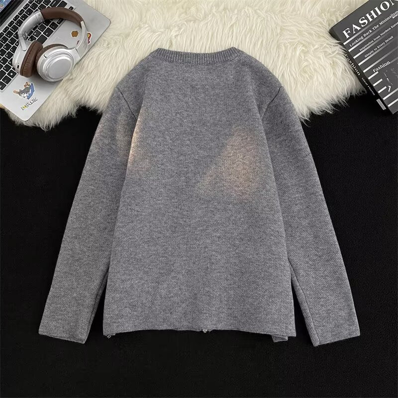 Damen Kurz geschnittene Feinstrick-Cardigan mit durchgehendem Reißverschluss und Eingrifftaschen Chichicherry