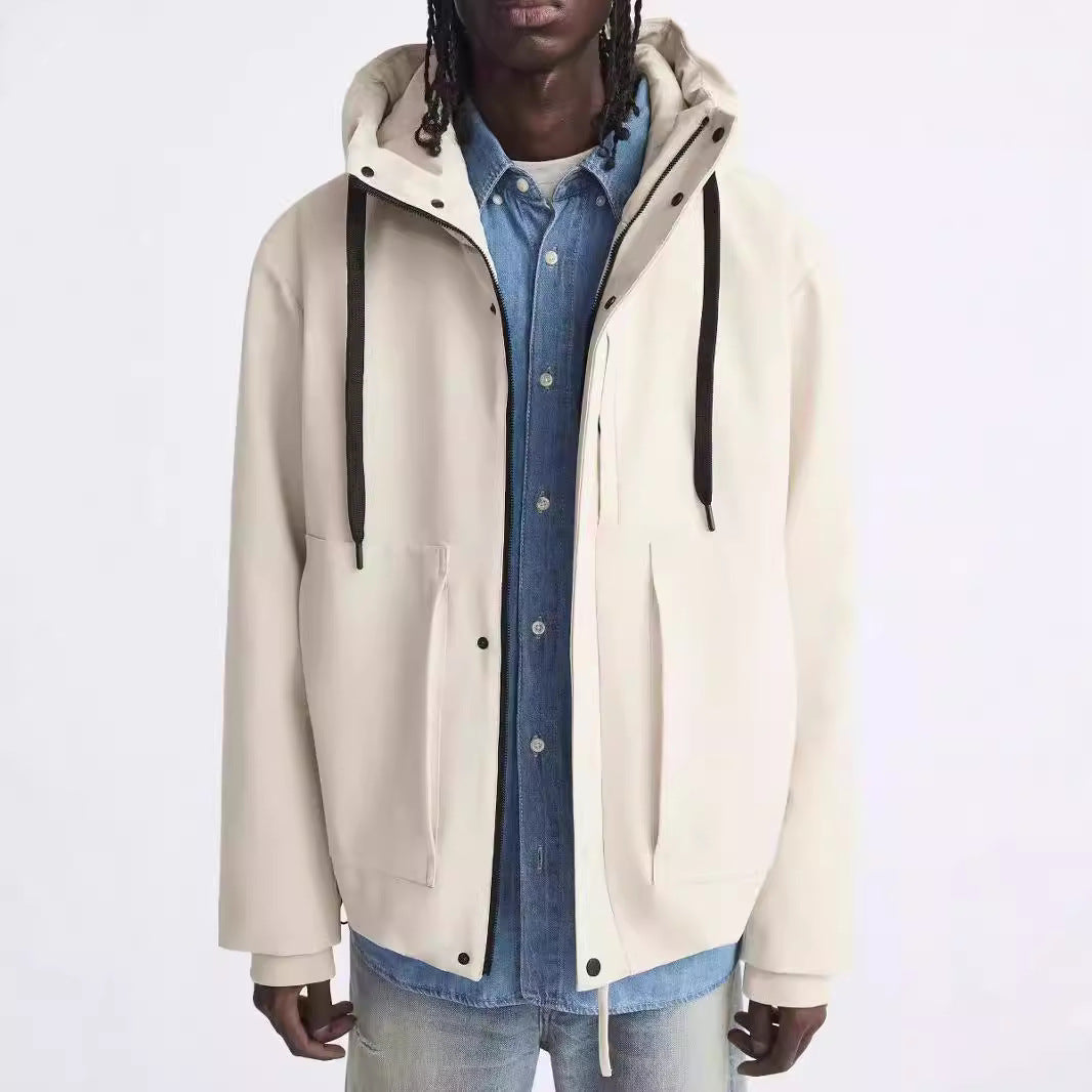 Men's water-repellent hooded jacket in boxy cut with concealed zipper placket and extra large pockets Chichicherry