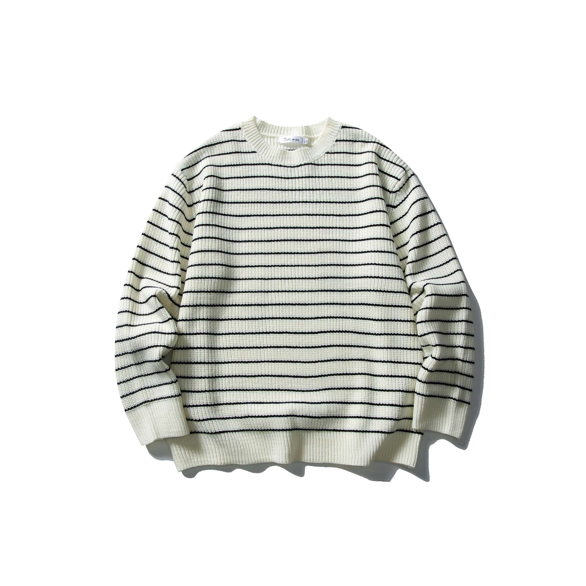 Unisex Striped Knit Sweater in Breton Look with Chunky Rib Structure and Round Neck Chichicherry