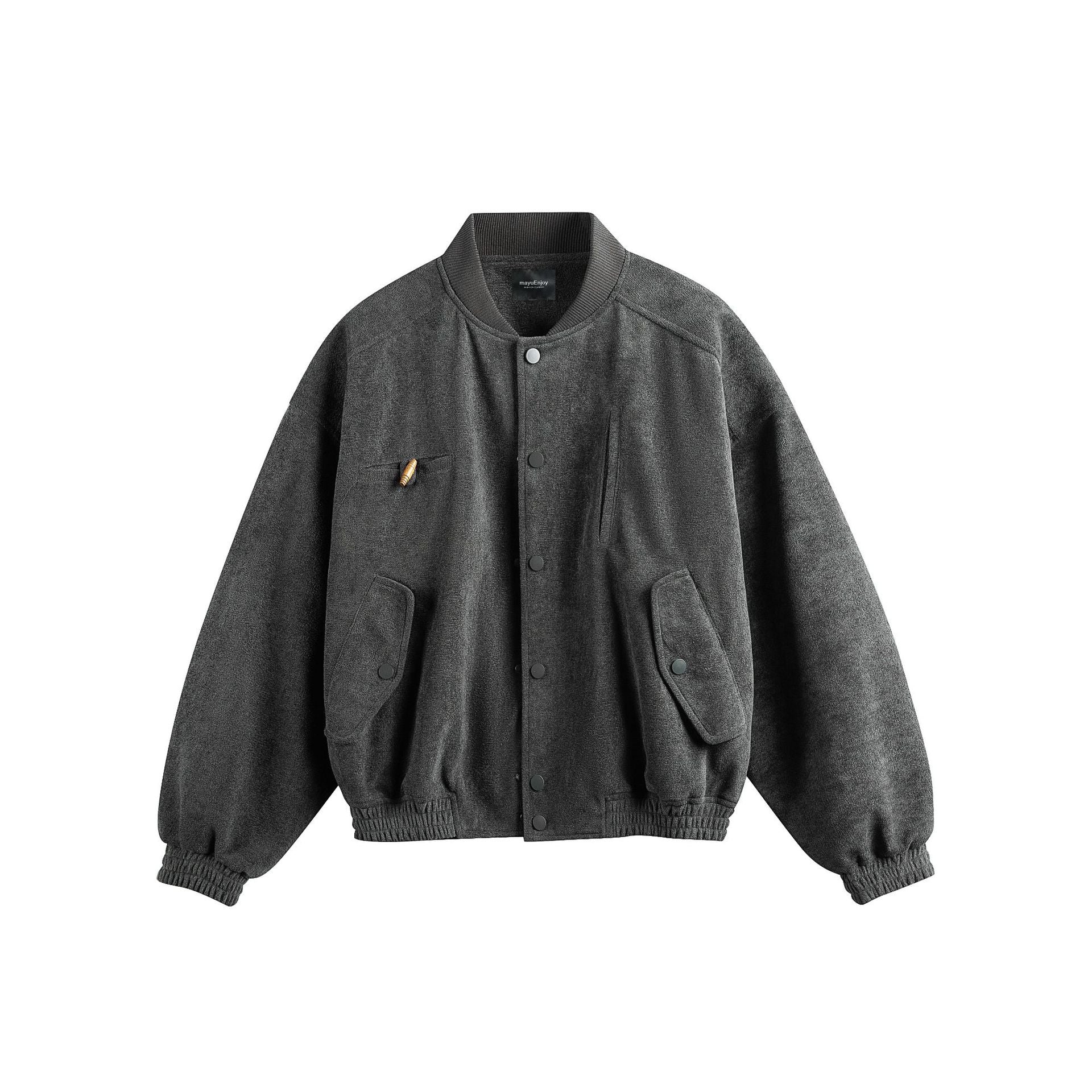 Unisex Boxy-Softsuede-Jacket with snap button placket, patch pockets and ribbed hem Chichicherry