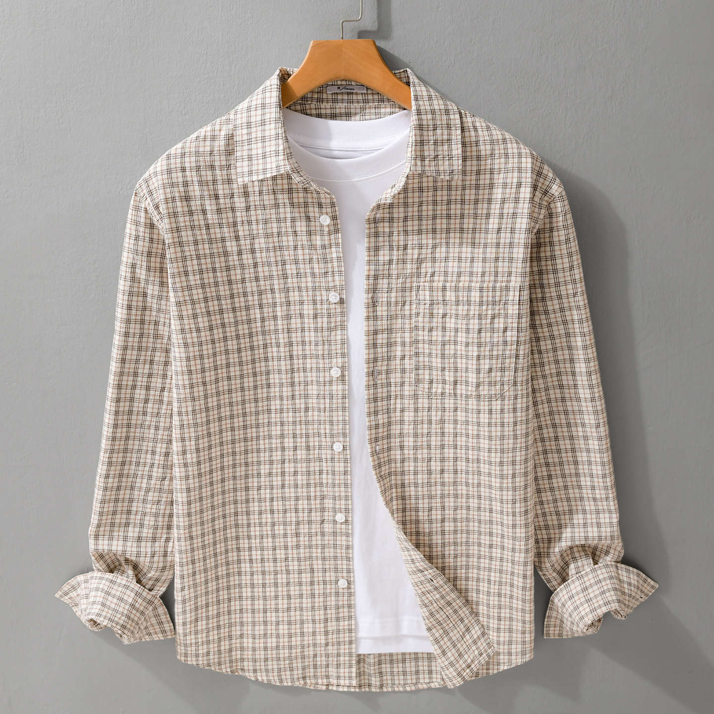 Men's Lightweight Checked Seersucker Shirt with Chest Pocket and Relaxed Fit Chichicherry