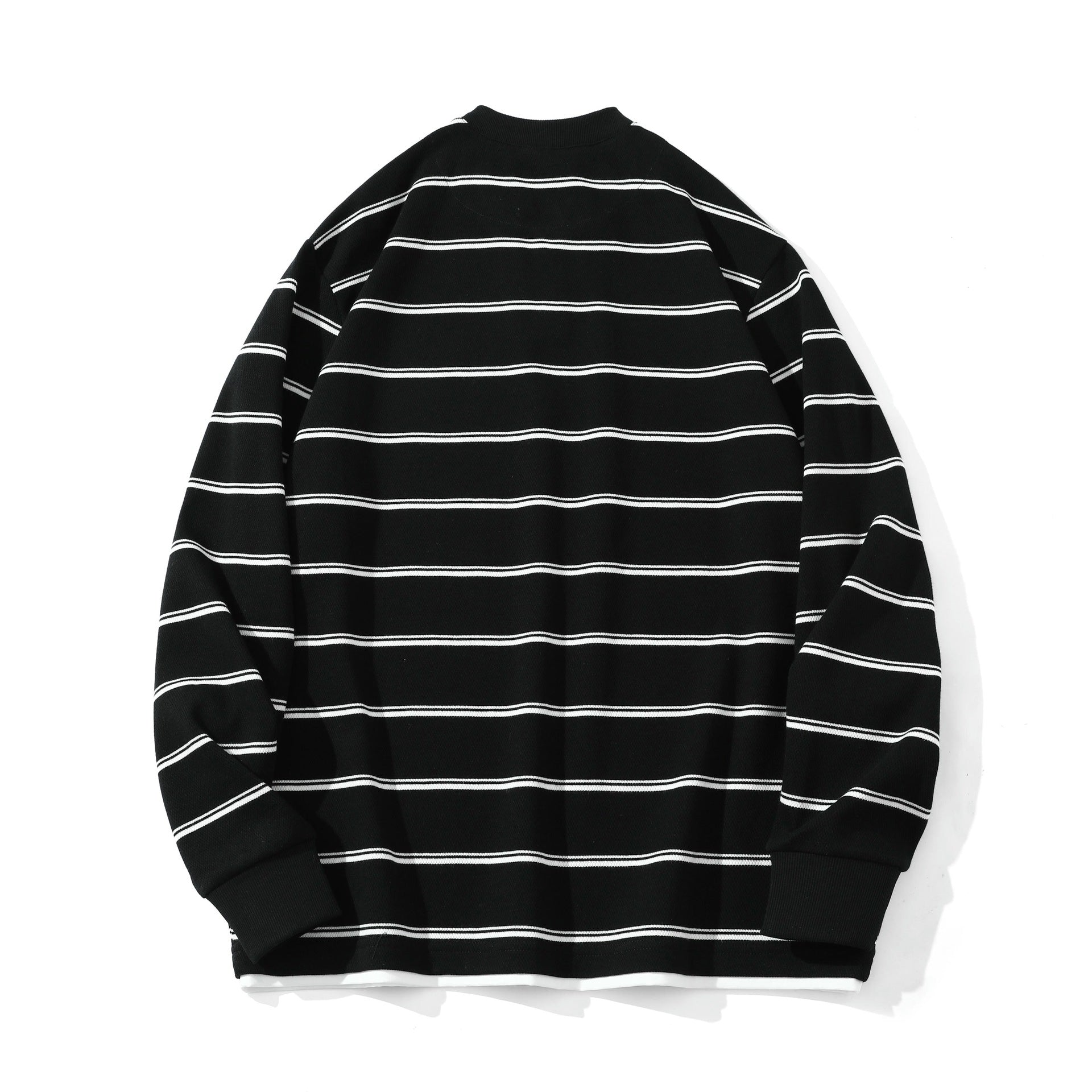 Unisex Striped Long Sleeve Sweatshirt with V-Notch and Waffle Texture Chichicherry