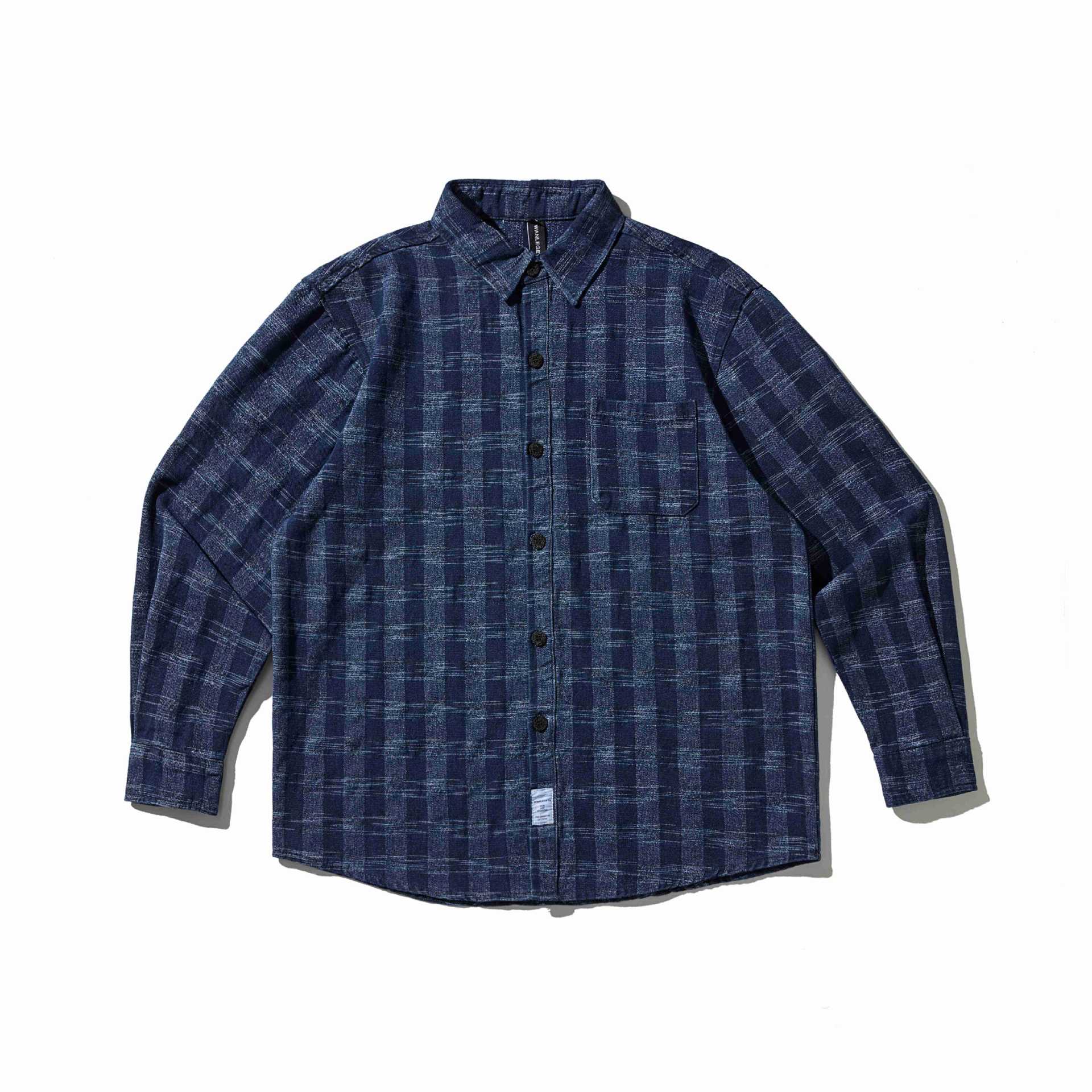 Men's plaid denim shirt jacket with rounded hem Chichicherry