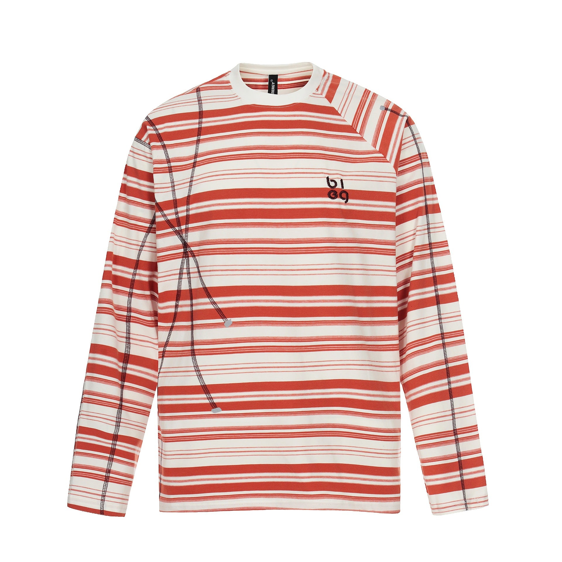 Unisex Striped Long Sleeve Shirt with Contrasting Decorative Seams Chichicherry