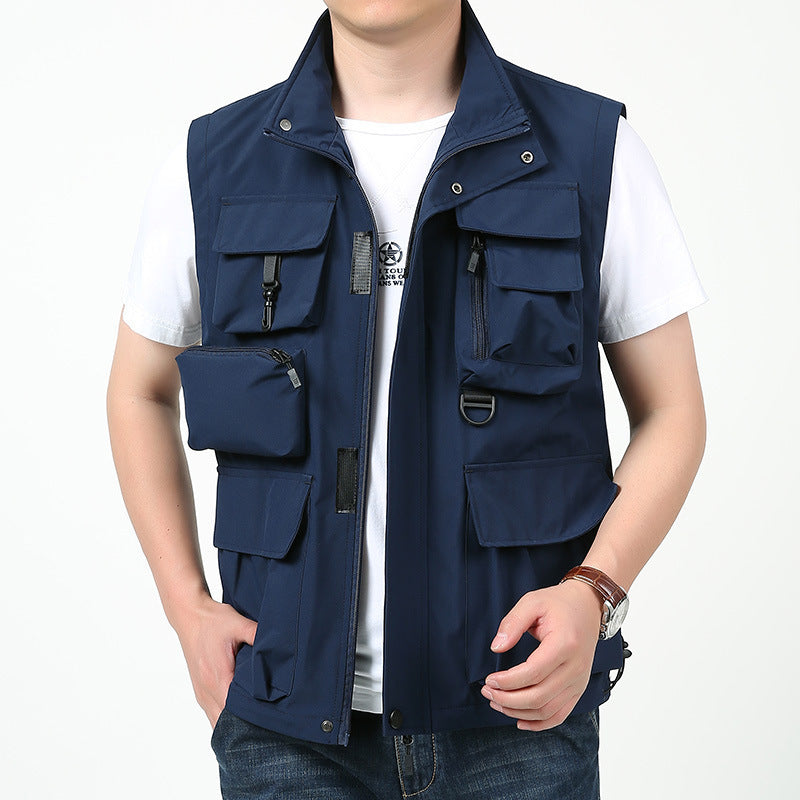 Men's Multi-Pocket Outdoor Vest with D-Ring, Zip Pockets and Removable Pocket Module Chichicherry