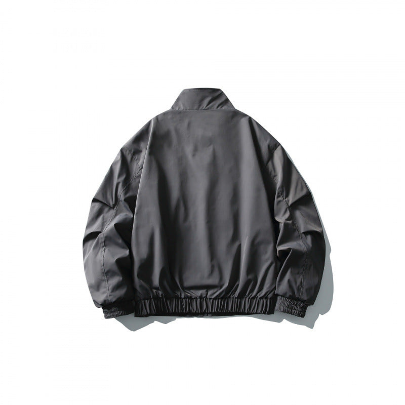 Men's Short Windproof Field Bomber Jacket with Stand-up Collar, Concealed Closure and Elastic Cuffs Chichicherry