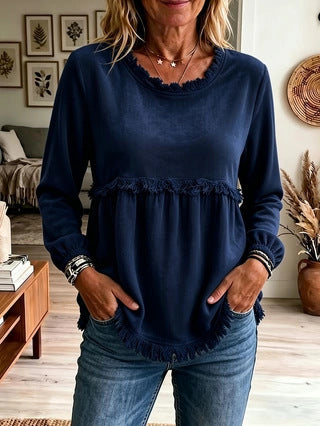 Women's fringe tunic with kangaroo pockets and gathered empire seam Chichicherry