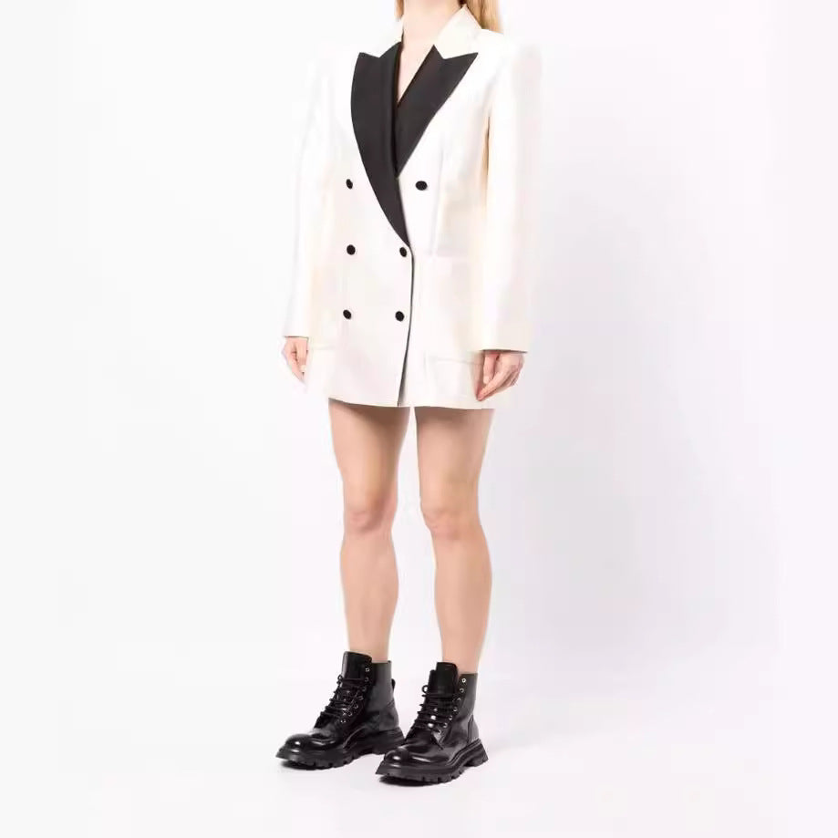 Women’s Short Blazer Dress in Tuxedo Style with Shawl Collar and Double-Breasted Chichicherry