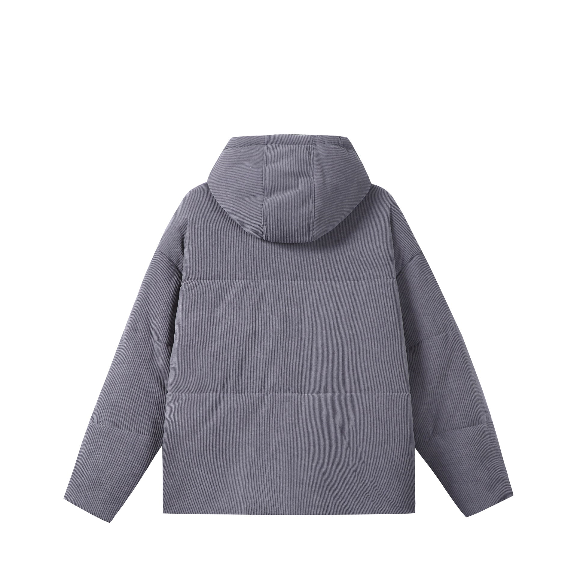 Unisex Quilted Cord Parka in Boxy Cut with High Collar and Drawstring Chichicherry
