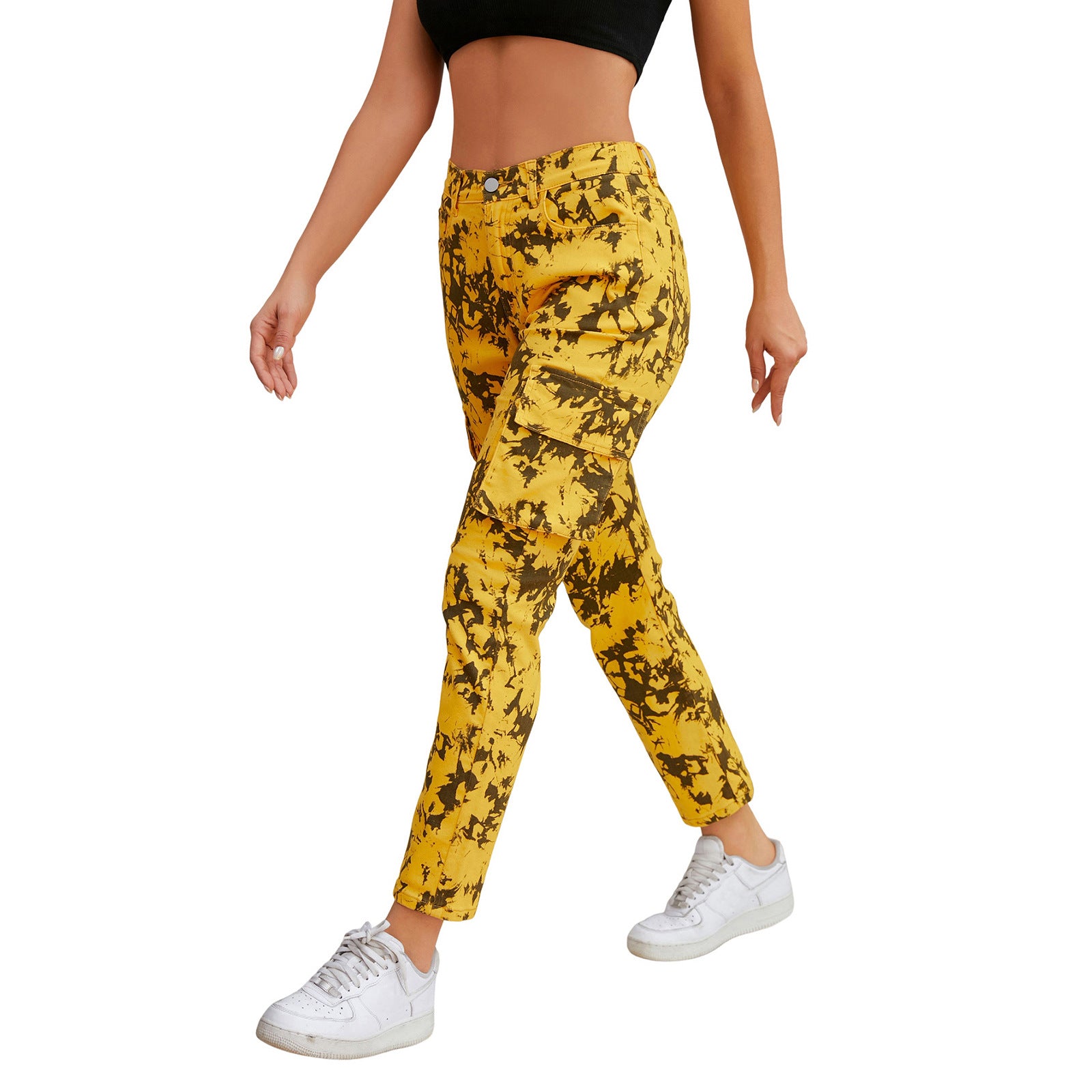 Women's cargo pants with tie-dye pattern, high waist and patch pockets Chichicherry