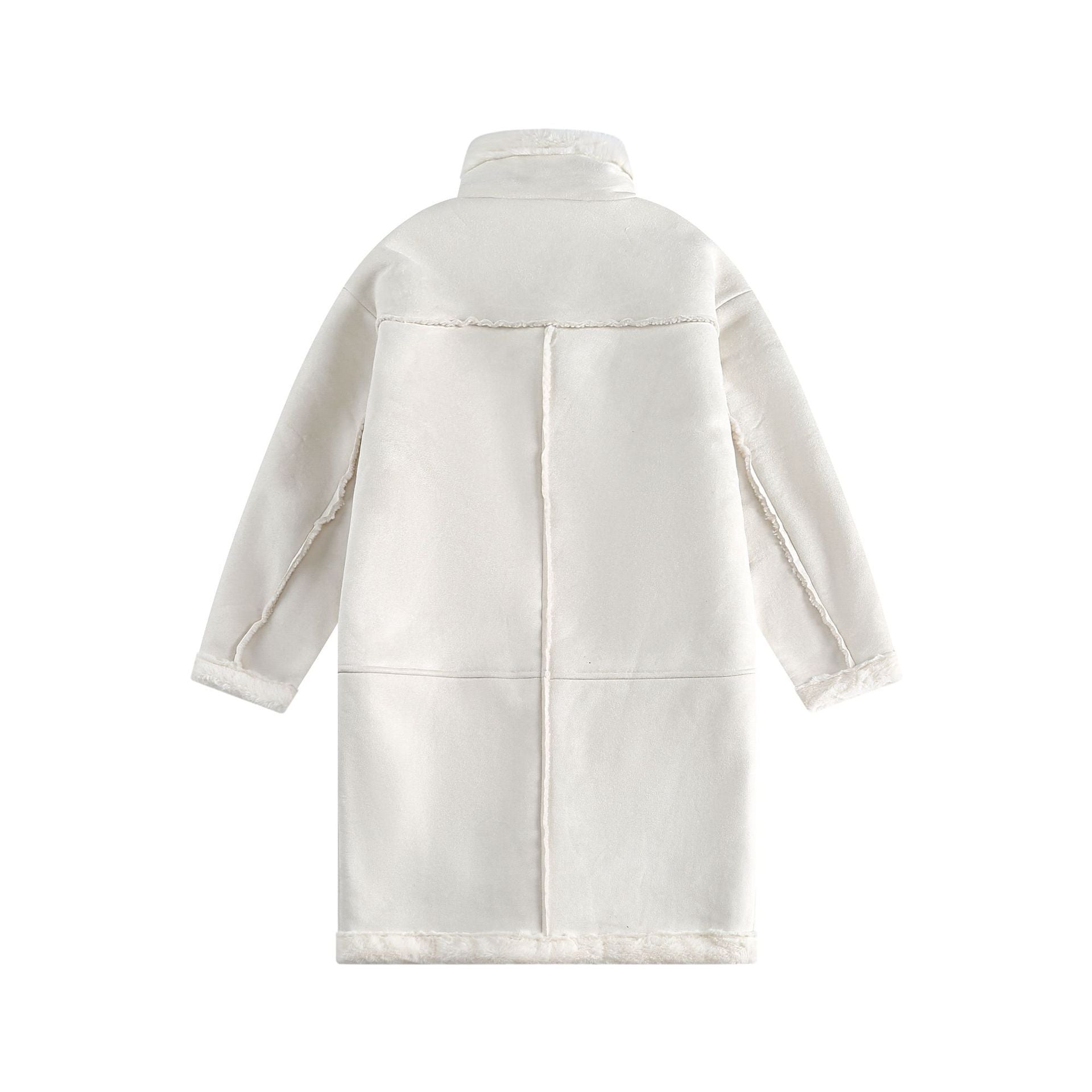 Women Long Oversize Sheepskin Imitation Coat with Stand-up Collar and Buckle Closure Chichicherry